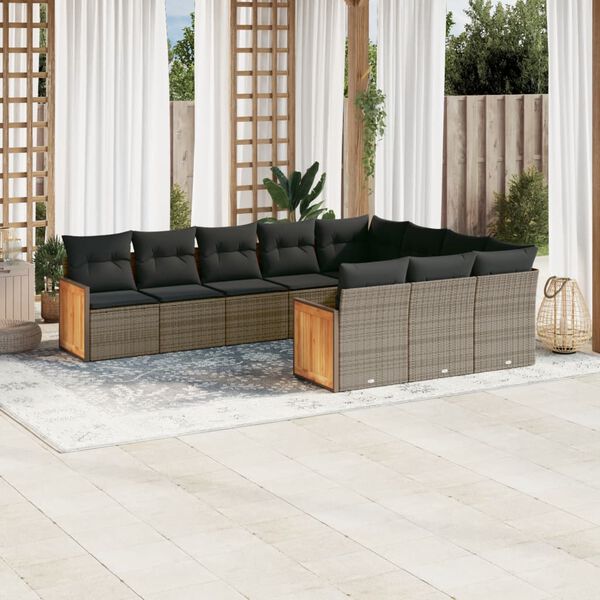 vidaXL Salon de jardin avec coussins 10 pcs gris r&eacute;sine tress&eacute;e