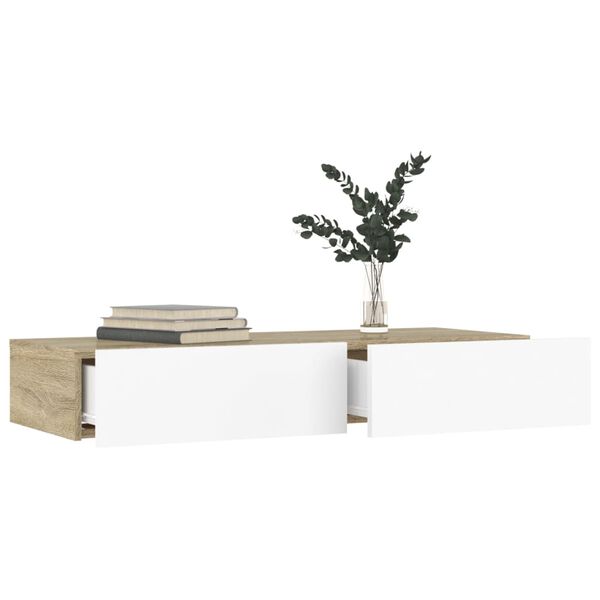 vidaXL Meuble TV avec lumières LED Blanc et chêne sonoma 90x35x15,5 cm