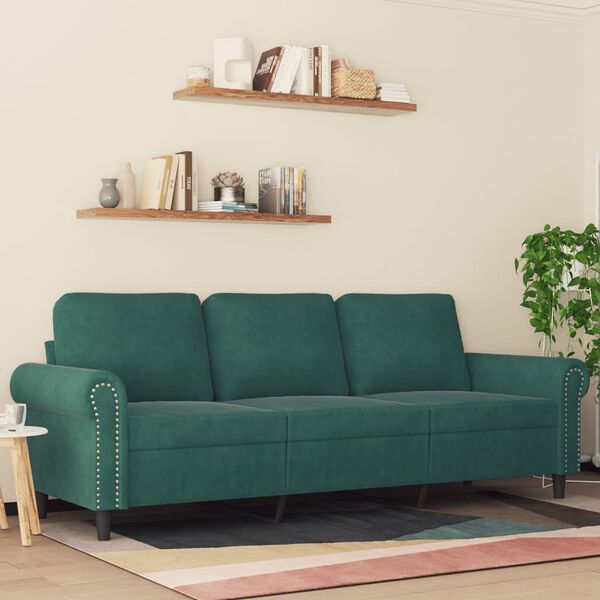 vidaXL Canapé à 3 places Vert foncé 180 cm Velours
