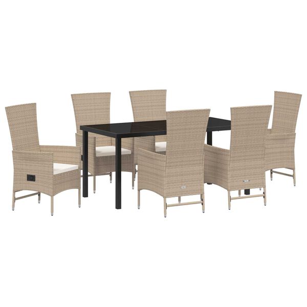 vidaXL Ensemble de salle &agrave; manger pour jardin 7 pcs Beige polyrotin