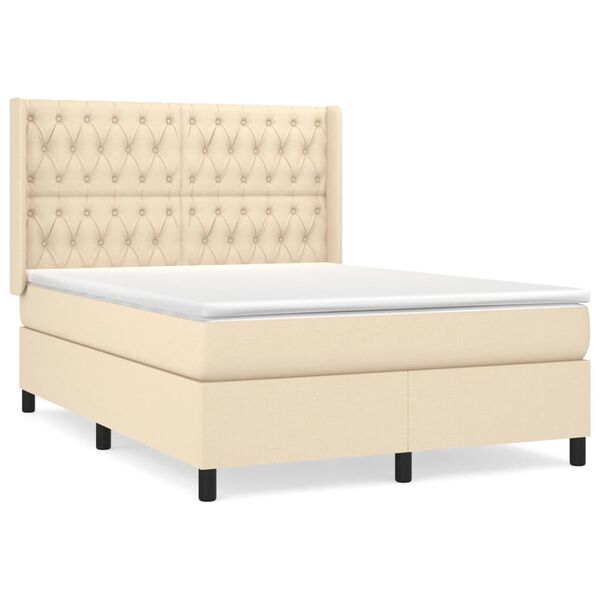 vidaXL Sommier &agrave; lattes de lit avec matelas Cr&egrave;me 140x190 cm Tissu