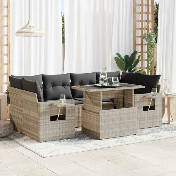 vidaXL Salon de jardin avec coussins 7 pcs gris clair r&eacute;sine tress&eacute;e