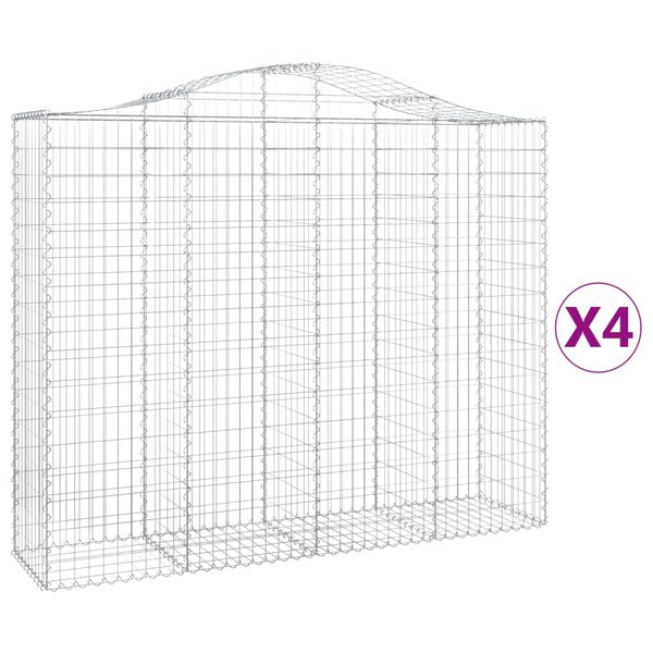 vidaXL Paniers à gabions arqués 4 pcs 200x50x160/180 cm Fer galvanisé