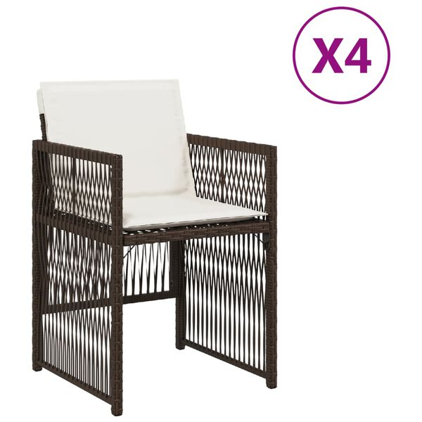 vidaXL Chaises de jardin avec coussins lot de 4 marron r&eacute;sine tress&eacute;e