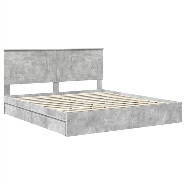vidaXL Lit de Rangement Gris b&eacute;ton 180 x 200 cm Bois d'ing&eacute;nierie