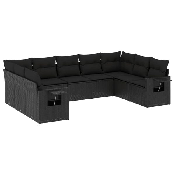 vidaXL Salon de jardin 9 pcs avec coussins noir r&eacute;sine tress&eacute;e