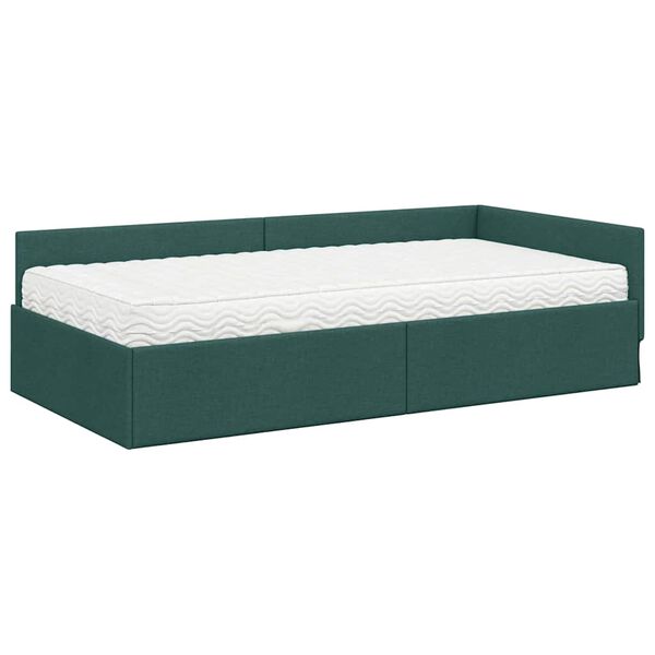vidaXL Cadre de lit d'angle avec matelas Autre 2 pcs Vert tissu
