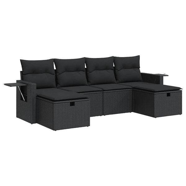 vidaXL Salon de jardin 6 pcs avec coussins noir r&eacute;sine tress&eacute;e