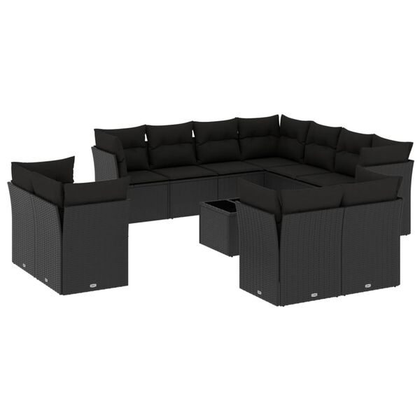 vidaXL Salon de jardin 12 pcs avec coussins noir r&eacute;sine tress&eacute;e