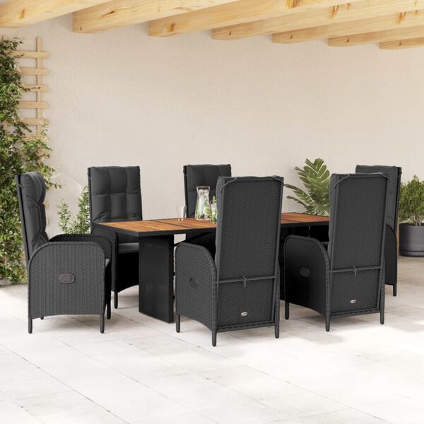 vidaXL Ensemble &agrave; manger de jardin 9pcs coussins noir r&eacute;sine tress&eacute;e