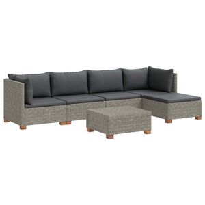 vidaXL 6 pc Ensemble de Salon en Rotin avec Coussins GENDT Gris Kubu