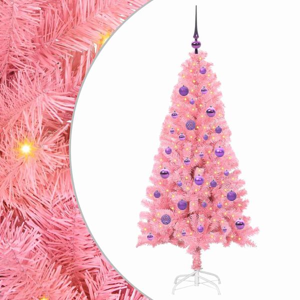 vidaXL Sapin de Noël avec 150 LED avec support Rose 150 cm PVC