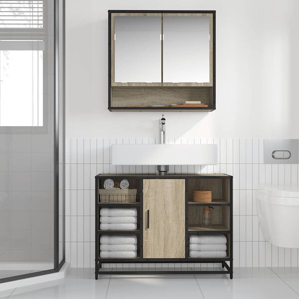 vidaXL Meuble de salle de bain avec lavabo Ch&ecirc;ne Sonoma 80 x 33 x 60 cm Bois d'ing&eacute;nierie