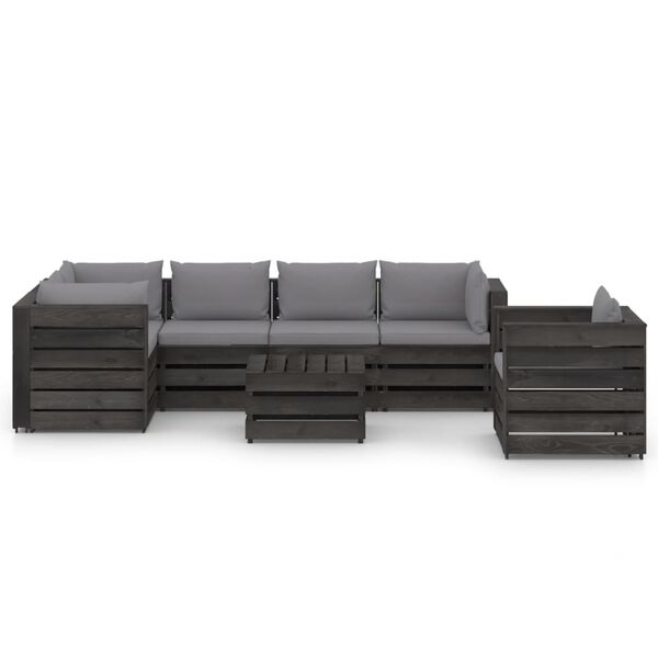 vidaXL Salon de jardin 7 pcs avec coussins Bois impr&eacute;gn&eacute; de gris