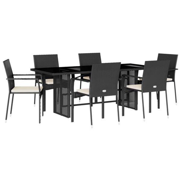 vidaXL Ensemble &agrave; manger de jardin coussins 7pcs Noir R&eacute;sine tress&eacute;e