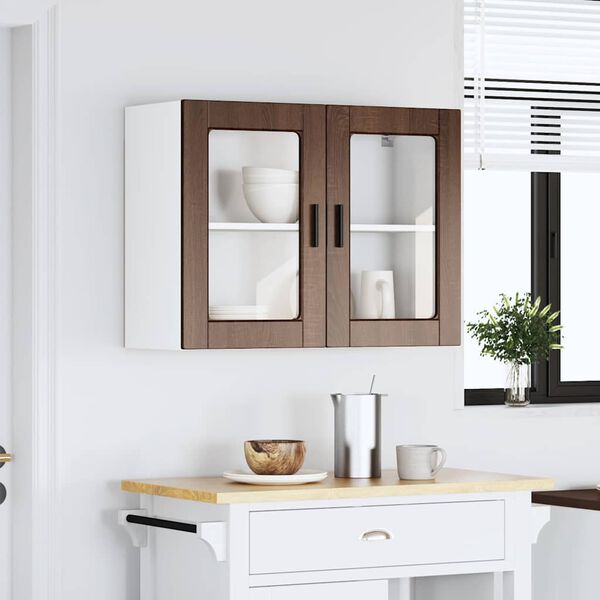 vidaXL Armoire murale de cuisine et porte en verre Porto ch&ecirc;ne marron