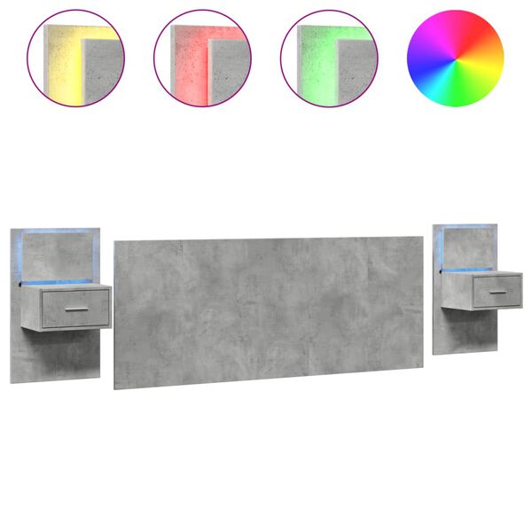 vidaXL T&ecirc;te de lit avec armoires gris b&eacute;ton 200 cm bois d'ing&eacute;nierie