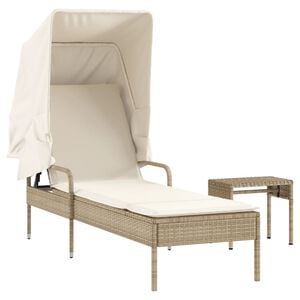 vidaXL Chaise longue avec auvent et table beige r&eacute;sine tress&eacute;e