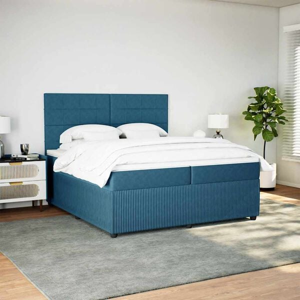 vidaXL Sommier &agrave; lattes de lit et matelas Bleu fonc&eacute; 200x200cm Velours