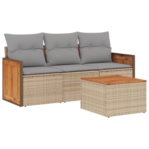 vidaXL Salon de jardin avec coussins 4 pcs beige r&eacute;sine tress&eacute;e