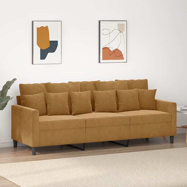 vidaXL Canap&eacute; &agrave; 3 places Marron 180 cm Velours