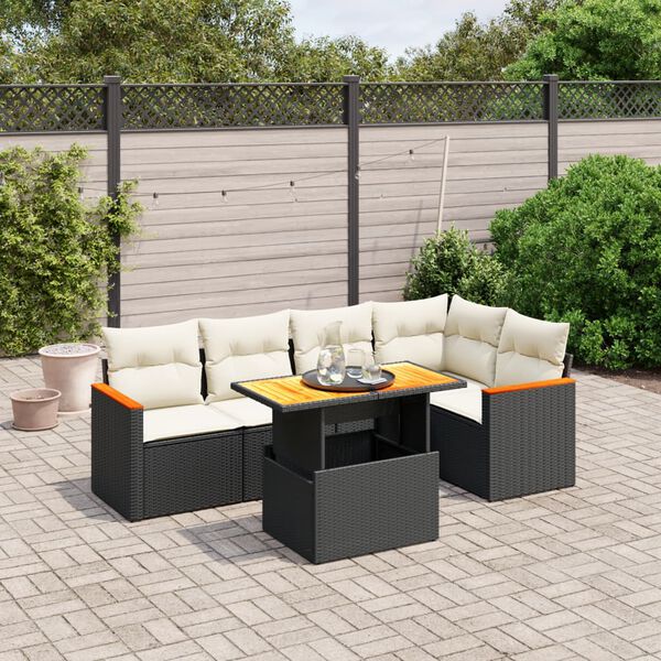 vidaXL Salon de jardin 6 pcs avec coussins noir r&eacute;sine tress&eacute;e