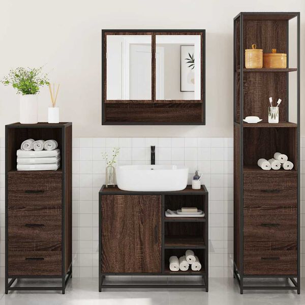 vidaXL Ensemble de meubles de salle de bain 4 pcs ch&ecirc;ne marron