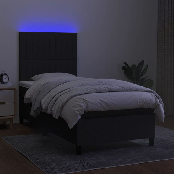 vidaXL Sommier &agrave; lattes de lit avec matelas et LED Noir 90x200cm Tissu