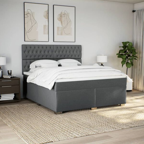 vidaXL Sommier &agrave; lattes de lit avec matelas Gris fonc&eacute; 180x200cm Tissu