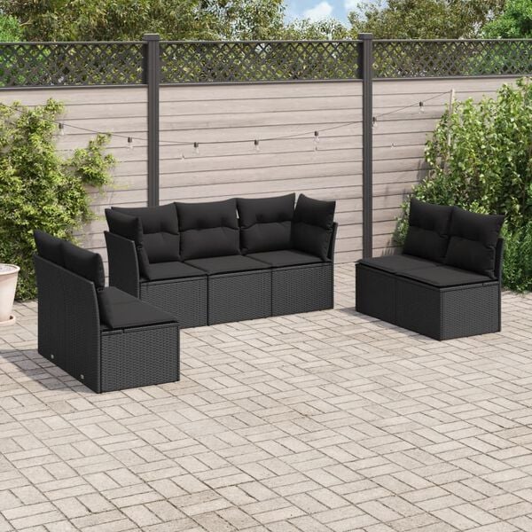vidaXL Salon de jardin 7 pcs avec coussins noir r&eacute;sine tress&eacute;e