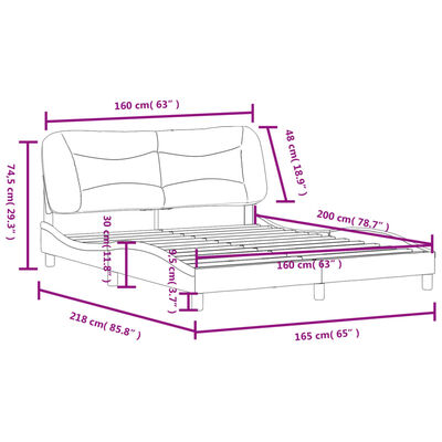 vidaXL Cadre de lit avec tête de lit Crème 160 x 200 cm Tissu