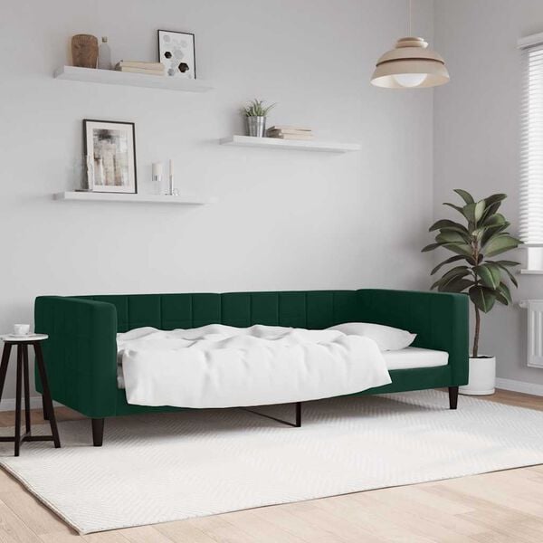 vidaXL Lit de repos sans matelas vert fonc&eacute; 90x200 cm velours
