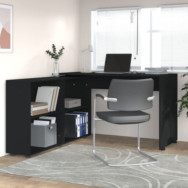 vidaXL Bureau d'angle Noir Bois d'ing&eacute;nierie