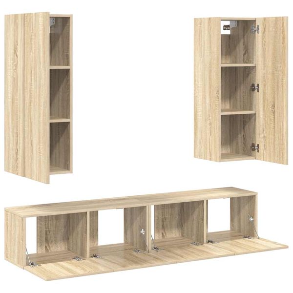 vidaXL Ensemble de meubles TV 4 pcs Ch&ecirc;ne sonoma Bois d'ing&eacute;nierie