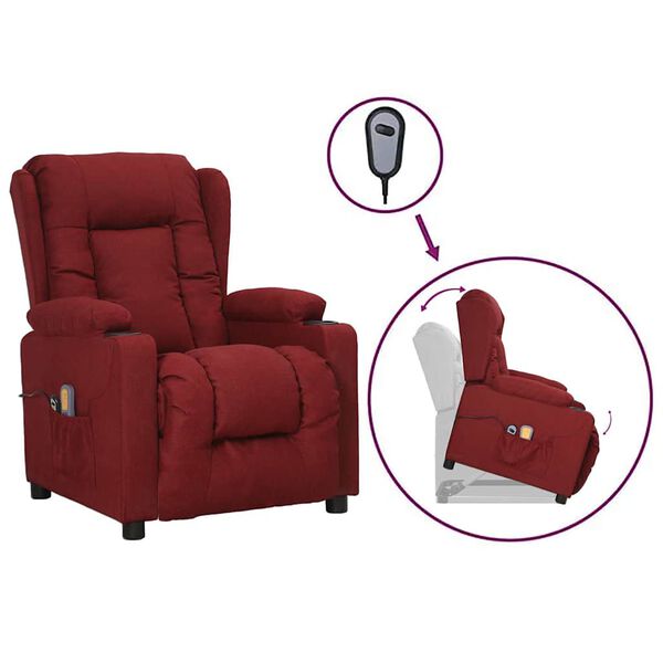 vidaXL Fauteuil de massage Rouge bordeaux Tissu