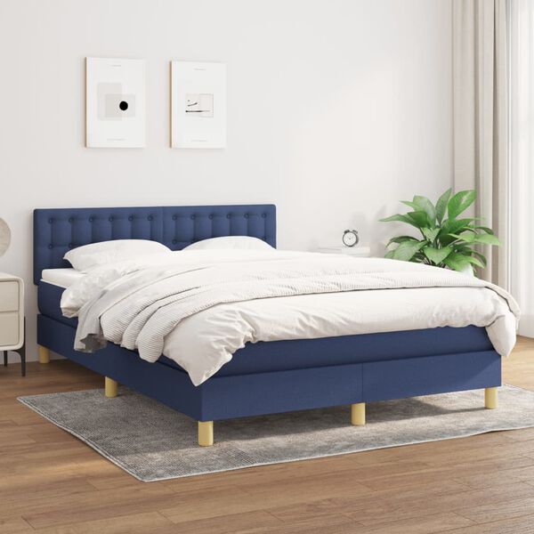 vidaXL Sommier &agrave; lattes de lit avec matelas Bleu 140x200 cm Tissu