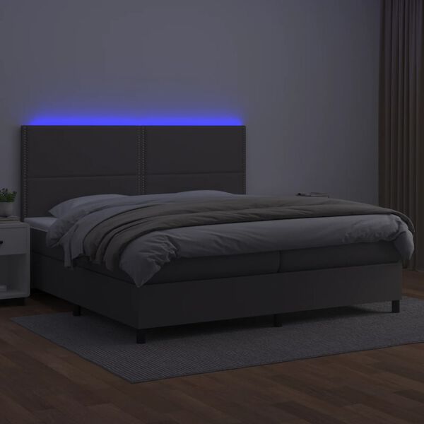 vidaXL Sommier &agrave; lattes de lit avec matelas et LED Gris 200x200 cm
