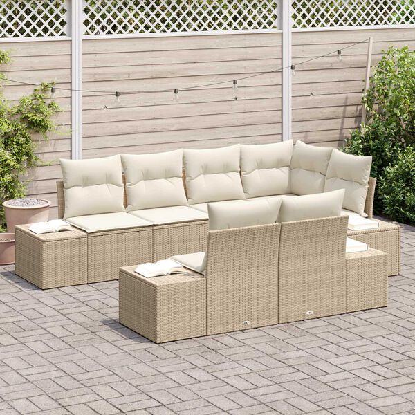 vidaXL Ensemble de canap&eacute; de jardin 7 pcs Beige et cr&egrave;me polyrotin