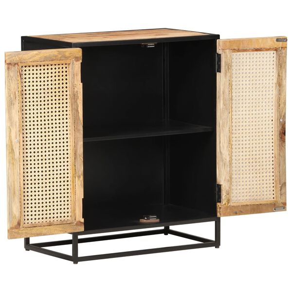 vidaXL Buffet 60x35x75 cm Bois de manguier brut et canne naturelle