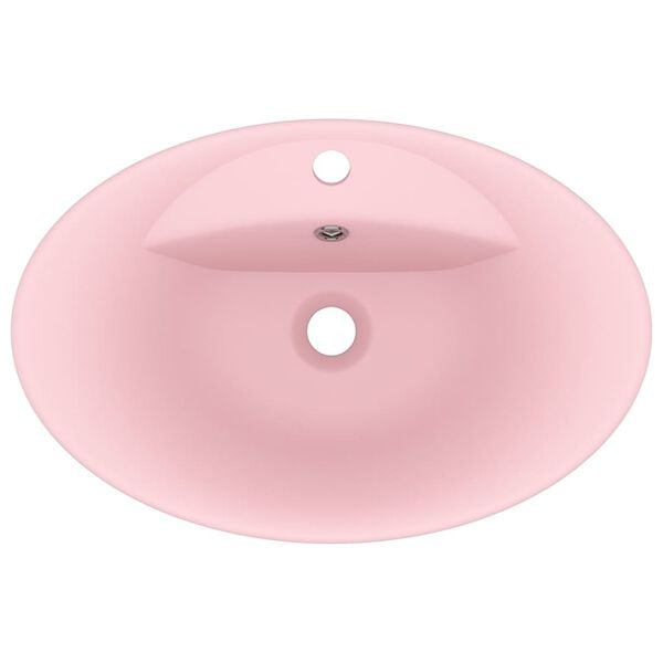 vidaXL Lavabo ovale de luxe &agrave; trop-plein Rose mat 58,5x39 cm C&eacute;ramique