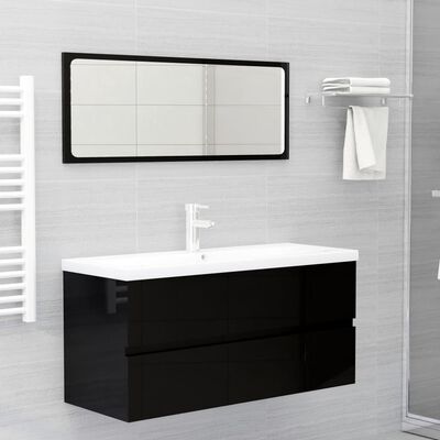 vidaXL Armoire d'évier avec lavabo intégré Noir brillant Aggloméré