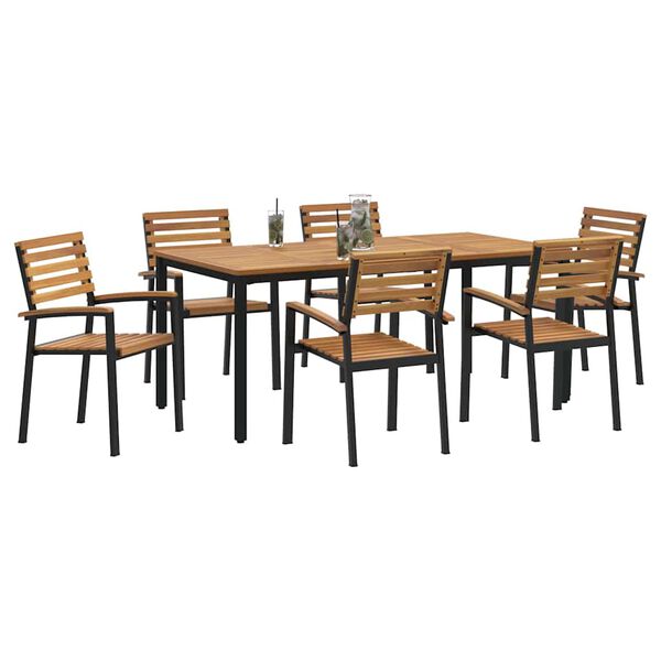 vidaXL Ensemble de salle &agrave; manger pour jardin 7 pcs Noir