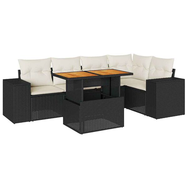 vidaXL Salon de jardin 6 pcs avec coussins noir r&eacute;sine tress&eacute;e