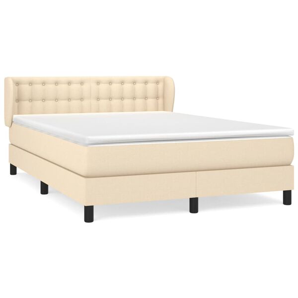 vidaXL Sommier &agrave; lattes de lit avec matelas Cr&egrave;me 140x200 cm Tissu