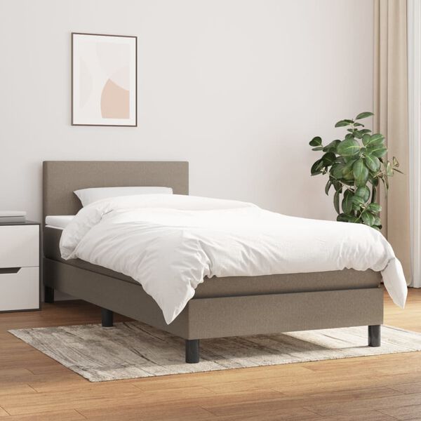 vidaXL Sommier &agrave; lattes de lit avec matelas Taupe 90x190 cm Tissu