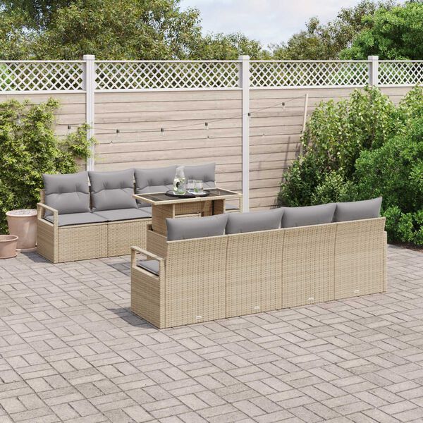 vidaXL Ensemble de canap&eacute; de jardin 9 pcs Beige Poly rotin