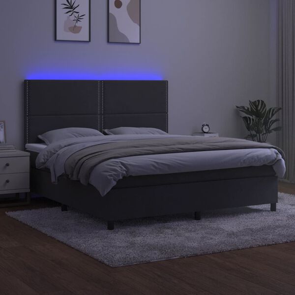 vidaXL Sommier &agrave; lattes de lit matelas et LED Gris fonc&eacute; 160x200 cm
