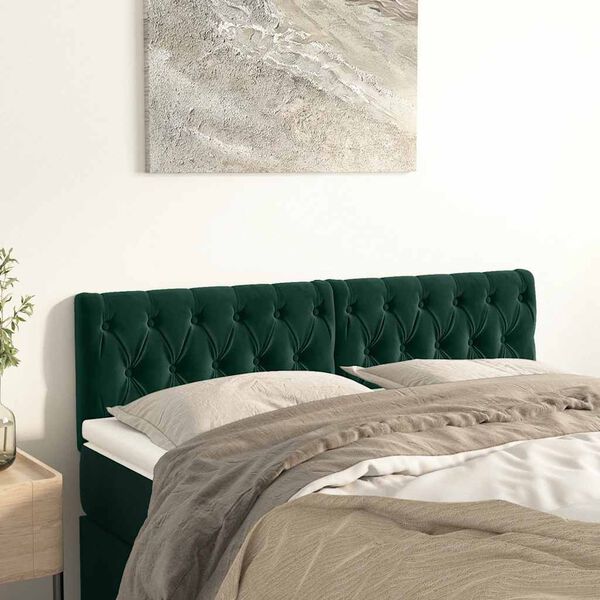 vidaXL T&ecirc;tes de lit Vert fonc&eacute; 144x7x78/88 cm Velours