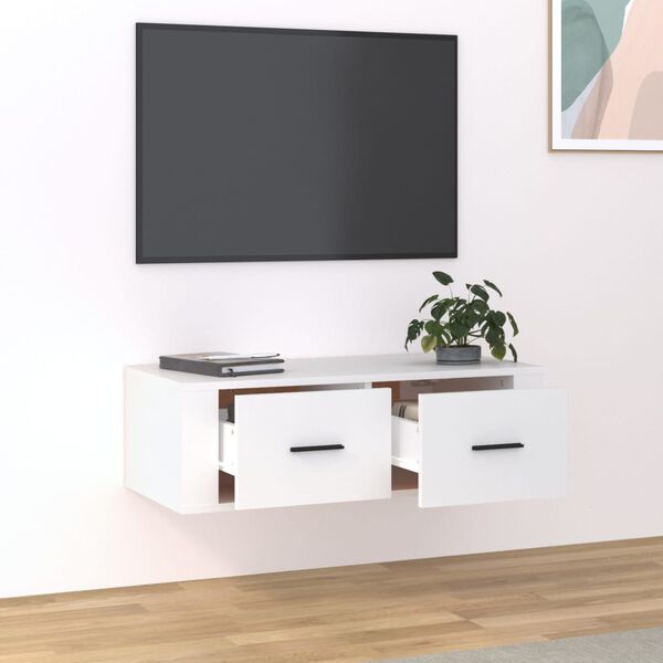vidaXL Meuble TV suspendu Blanc 80x36x25 cm Bois d'ingénierie