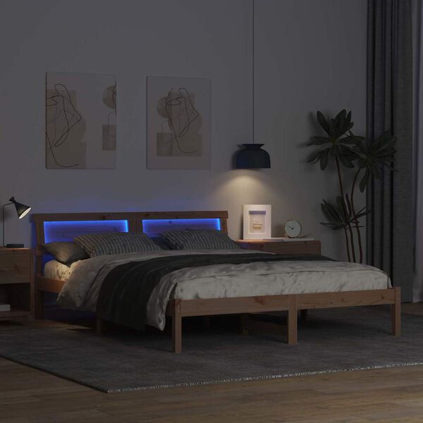 vidaXL Cadre de lit avec t&ecirc;te de lit Marron 160 x 200 cm Pin massif